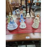 A selection of china figurines some being marked to the base by Doulton, some with boxes