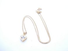 18ct yellow gold fine curblink necklace hung heart shaped pendant with 3 brilliant cut diamonds, mar