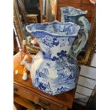 A large blue and white jug, two Lladro Polar Bears and sundry