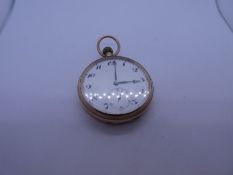 Antique 9ct gold cased pocket watch with white enamel dial and subsidiary seconds, case and dust cov