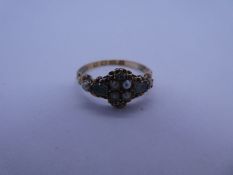 Pretty antique 18ct yellow gold Peridot and half pearl dress ring, marked 18, Birmingham, size O