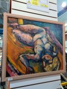 T. S. Batho, two 1960s oil paintings of Lying Nude and Jack in the Box. both signed and dated