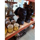 Two African style carved wooden busts and sundry