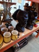 Two African style carved wooden busts and sundry
