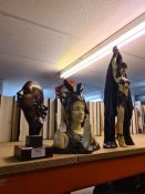 An Art Deco metal portrait bust and two other 1930s style sculptures
