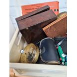 A mixed lot of collectables incl. playworn Corgi Toys, binoculars, tray, stone glazed cider jugs and