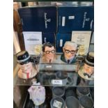 Two limited edition Royal Doulton character jugs of Ronnie Barker and Ronnie Corbett and two others