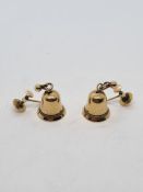 Pair 9ct yellow gold screw on bell earrings, marked 9ct, approx 2.16g