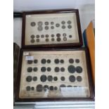 Two small displays of antique coins and similar including a 1797 cartwheel two pence and penny and o