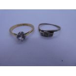 18ct yellow gold solitaire ring set with clear stone, marked 750 and Plat, together with another gol