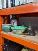 An oriental lot to include enamel items