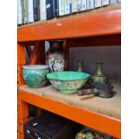 An oriental lot to include enamel items