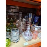 A selection of coloured and clear glass items