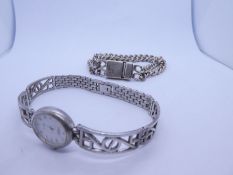 Vintage Rotary Sterling Silver watch of fancy bracelet, white oval dial and silvered baton markers,