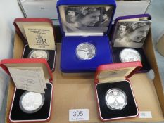 Royal Mint Silver Proof £5 crowns x 5 to include Queen Elizabeth 70th Birthday