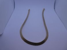 9ct gold necklace with flat textured panelling, 41cm, London, marked 375, maker PP & P, 40g approx