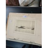Frank Harding, four etchings of World War I Naval ships, unframed but with original backing boards