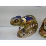 A Royal Crown Derby paperweight, Chameleon and one other of snake, boxed