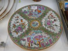 A late 19th Century Chinese Canton circular dish the panels decorated figures birds and flowers, 30c