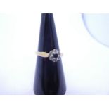 18ct yellow gold sapphire and diamond cluster ring, size M, London marked 18, maker GY, approx 3.3g