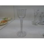 An air twist Georgian wine glass, 18th Century, having a decorative subtle spot design, bowl appeari