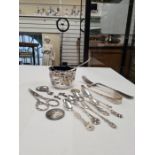 Miscellaneous silver to include a pair of Georgian sugar tongs, spoons to include Royal design spoon