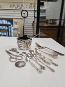 Miscellaneous silver to include a pair of Georgian sugar tongs, spoons to include Royal design spoon