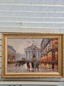 A modern oil of probably London street scene, signed to bottom left, 89cm x 59cm
