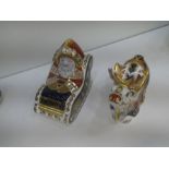 Two Royal Crown Derby paperweights of Father Christmas in Sleigh with reindeer, boxed