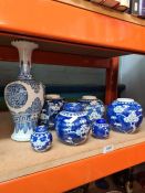 A Chinese blue and white vase, probably late 19th Century, and other blue and white Ginger jars