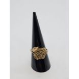 9ct yellow gold dress ring with Rose head design, size Q, approx 4.45g