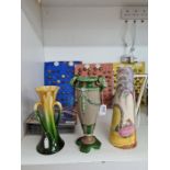 An old German Sesseionist vase and two others including a Burslem Art Deco jug