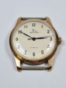 Vintage 9ct gold cased Record watch, with champagne dial and black numbers, in working order, inscri