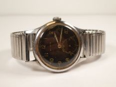 A World War II German military issued Mimo Antimagnetic manual wound wristwatch with black dial, sub