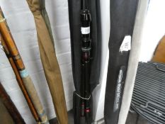 Two Okuma black wave surf fishing rods, 13 foot and a Shakespeare ugly stick rod (3)