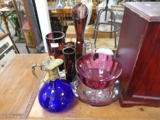 Four glass cylindrical vases and sundry glassware