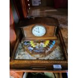 An Edwardian mantle clock by H. Stokes and a butterfly tray