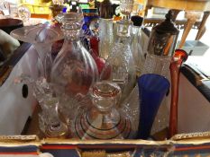 Three cartons of assorted glassware including decanters and vases