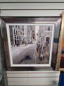 A Paris Kadmir, a modern oil of street scene, signed in silver effect frame, 67cm x 67cm