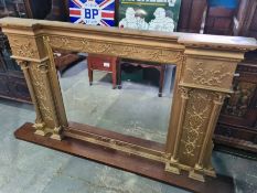 A large regency style overmantel mirror with later mahogany shelf 184.5cm
