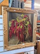 Oil on board, still life depicting a plant, indistinctly signed