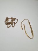 9ct yellow gold neckchain, 62cm, marked 9ct, and a fine 9ct yellow gold bracelet AF, approx 5g
