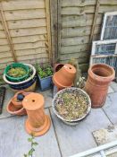 A selection of various garden containers including glazed and terracotta, etc