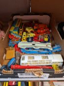 A vintage Corgi 64 Working Conveyor Jeep with original box and other playworn die cast vehicles