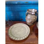 Three similar art potttery items to include a large bowl