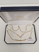 9ct yellow gold bracelet and necklace set, a flat link necklace with heart shaped panel and matching