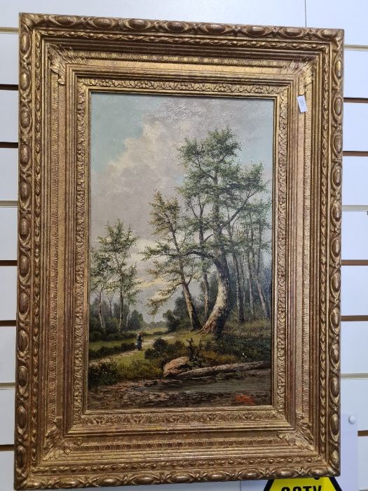 A pair of Victorian style oil paintings of figures in wooded landscape, signed G. Kaller, 30.5cm x 5 - Image 3 of 5