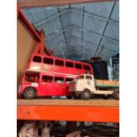 An old Triang tinplate London Double Decker bus and one other Triang lorry