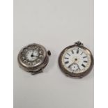 Antique silver cased fob watch with enamelled dial and Roman numerals marked 935, AF, no glass, hand