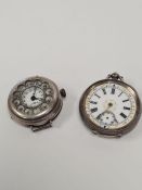Antique silver cased fob watch with enamelled dial and Roman numerals marked 935, AF, no glass, hand